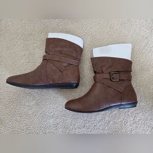 American Eagle Brown Ankle Boots with Buckle Detail